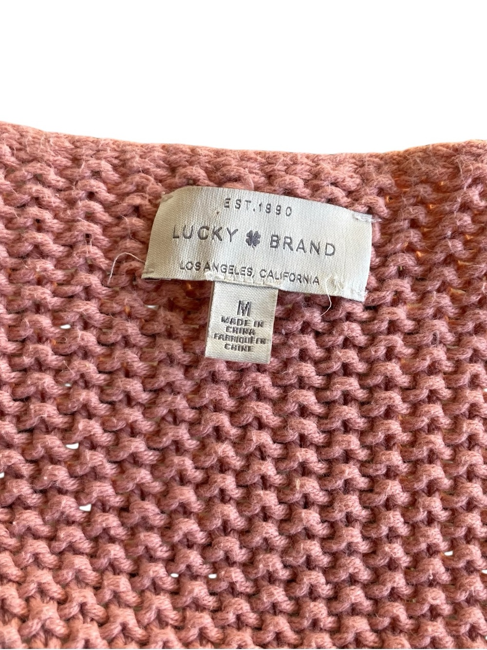 Lucky Brand Pink Cotton Knit V-Neck Sweater Medium Cozy Fall Pullover - Picture 5 of 7
